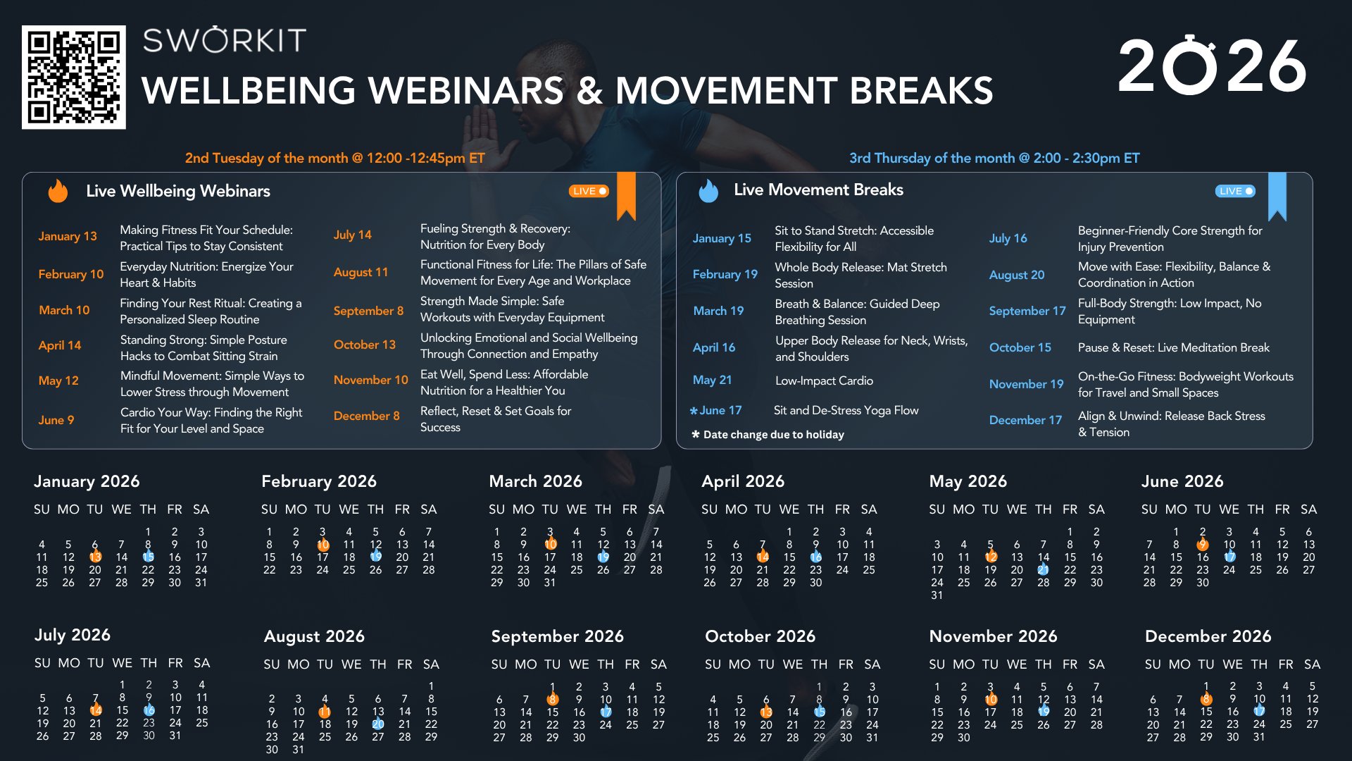 Sworkit Webinar and Movement Break Schedule for 2026
