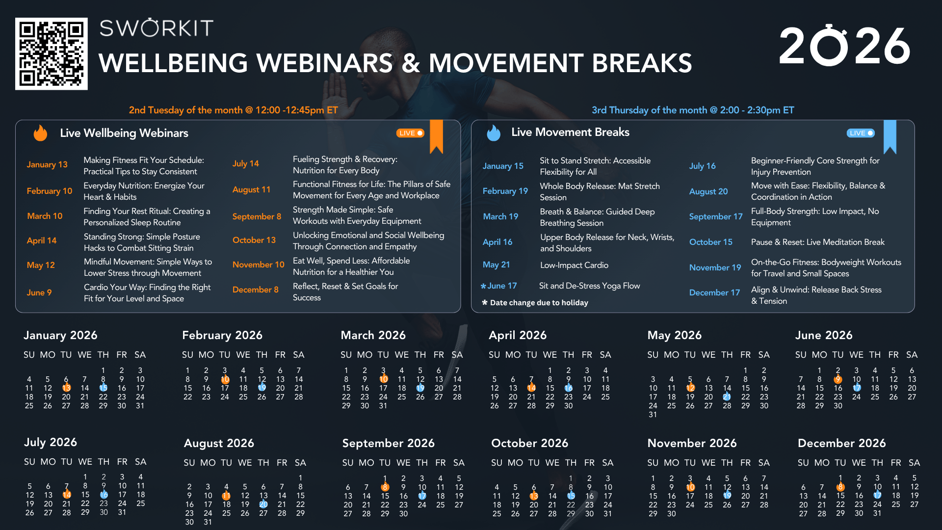 Sworkit Monthly Events - for more information log into your Personify Health account.